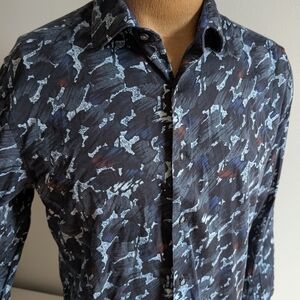 ROBERT GRAHAM Black and Blue Casual Button Down Shirt